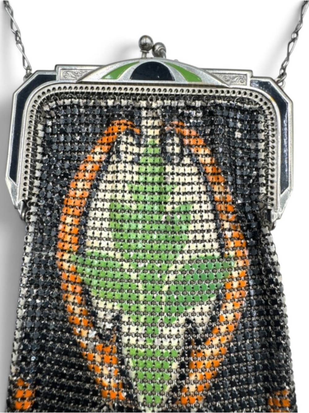 1920s Whiting & Davis Art Deco Enameled Mesh Flapper Evening Bag Purse - Picture 4 of 7
